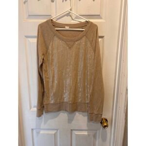 J. Crew Sequin Sweatshirt Tan Long Sleeve‎ Crew Neck Pullover Women's Size L